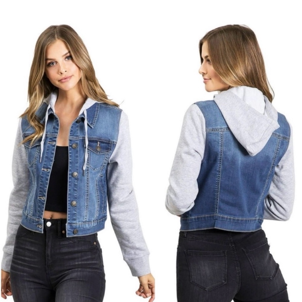 Wax Jean Light Blue Denim Jacket with Gray Sleeves - Picture 4 of 4